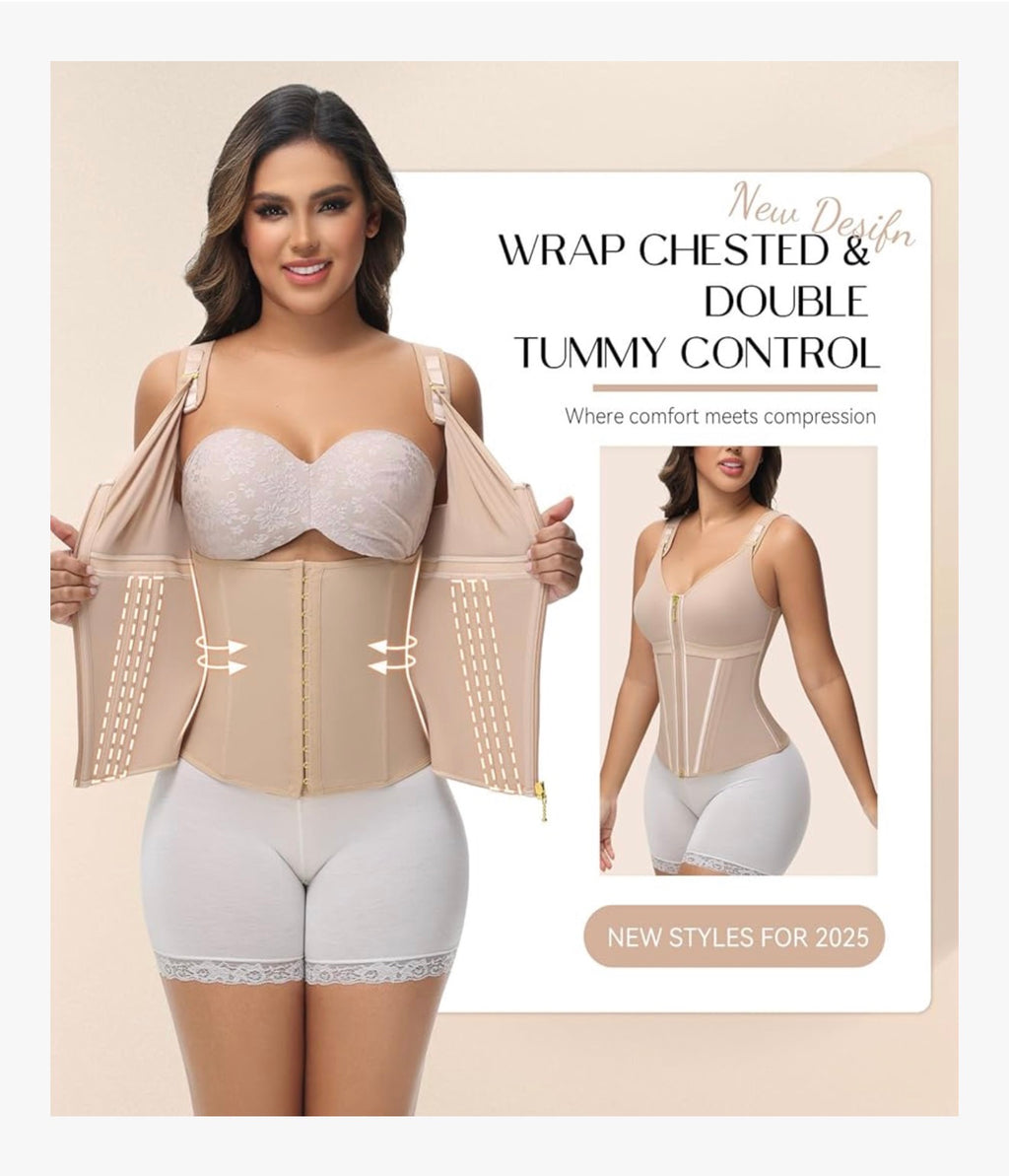 Double-Layer Tummy Control Waist Shaper with Built-In Bra